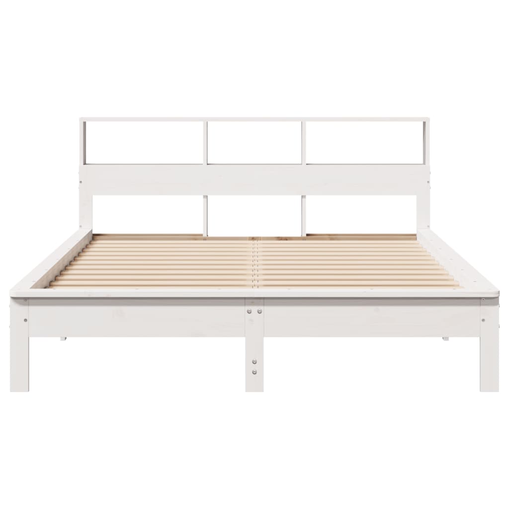 Seng med bokhylle uten madrass hvit 120x190 cm heltre furu