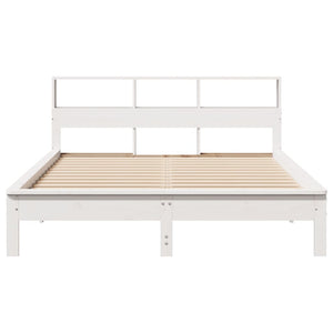 Seng med bokhylle uten madrass hvit 120x190 cm heltre furu