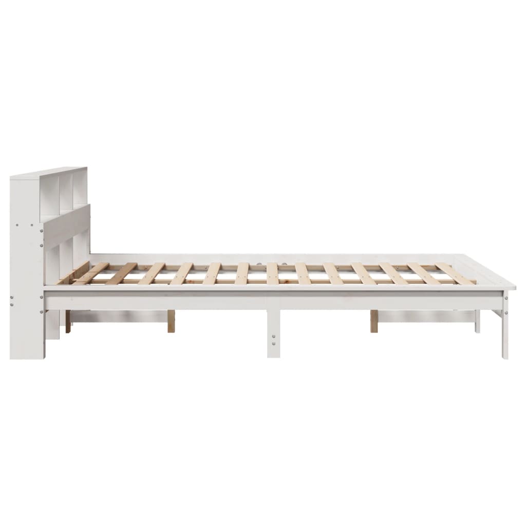 Seng med bokhylle uten madrass hvit 120x190 cm heltre furu