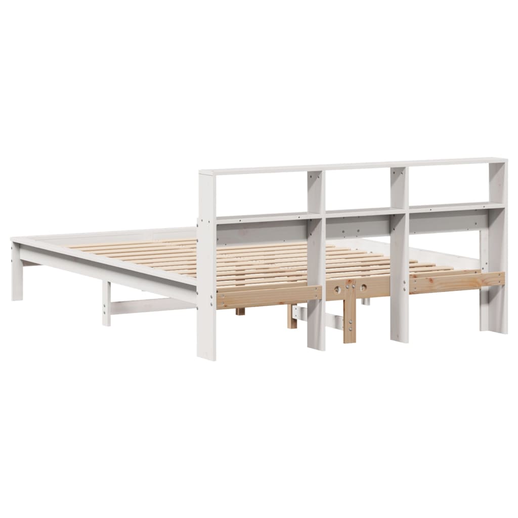 Seng med bokhylle uten madrass hvit 120x190 cm heltre furu
