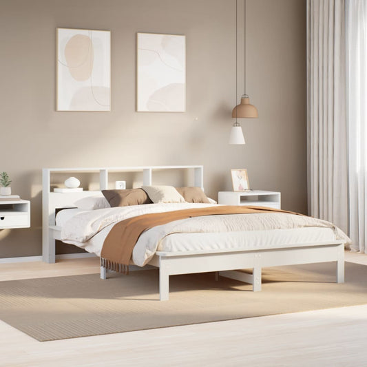 Seng med bokhylle uten madrass hvit 120x190 cm heltre furu