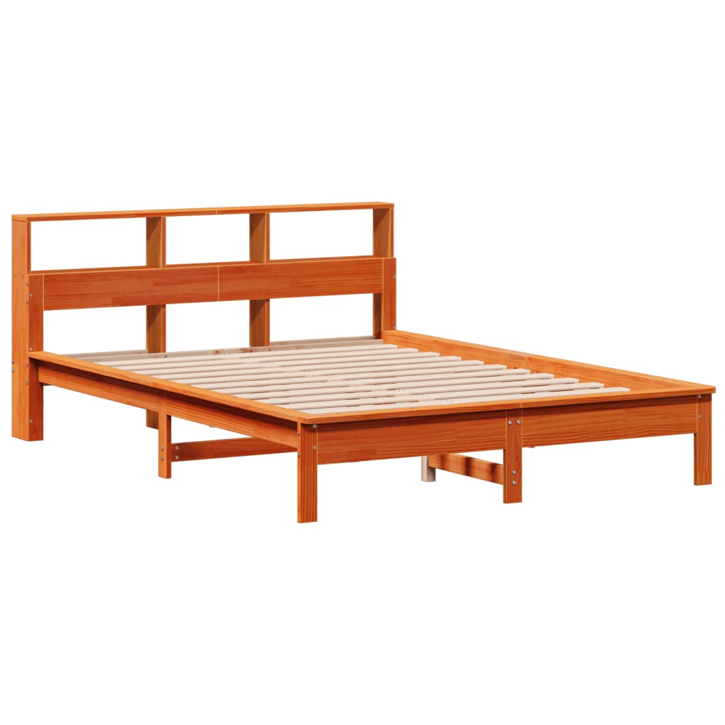Seng med bokhylle uten madrass voksbrun 120x190 cm heltre furu