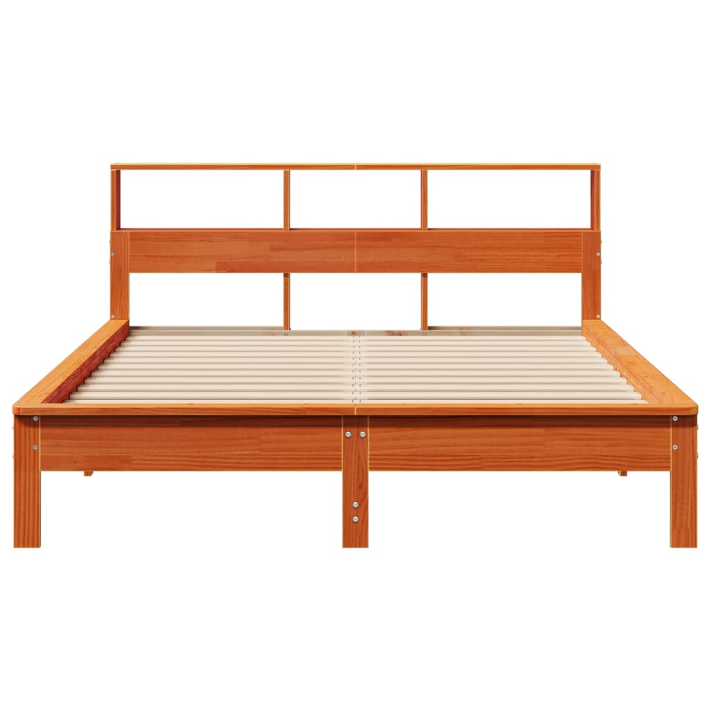 Seng med bokhylle uten madrass voksbrun 120x190 cm heltre furu