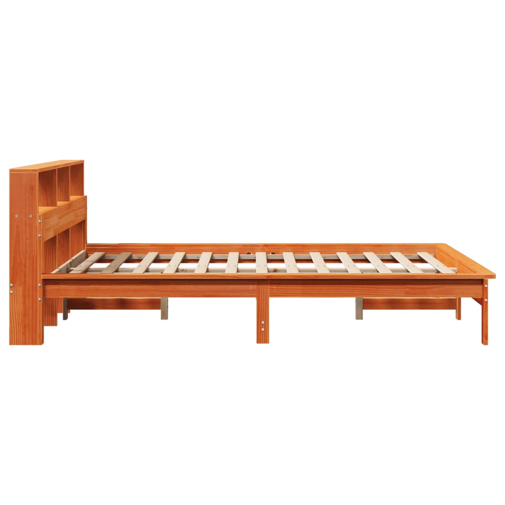 Seng med bokhylle uten madrass voksbrun 120x190 cm heltre furu