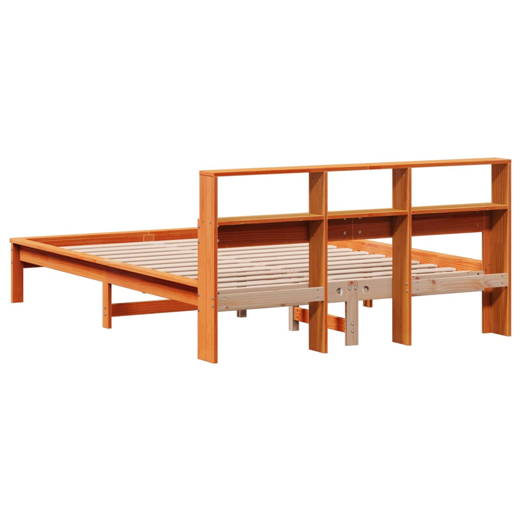 Seng med bokhylle uten madrass voksbrun 120x190 cm heltre furu
