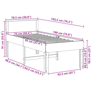Sengeramme uten madrass hvit 75x190 cm heltre furu