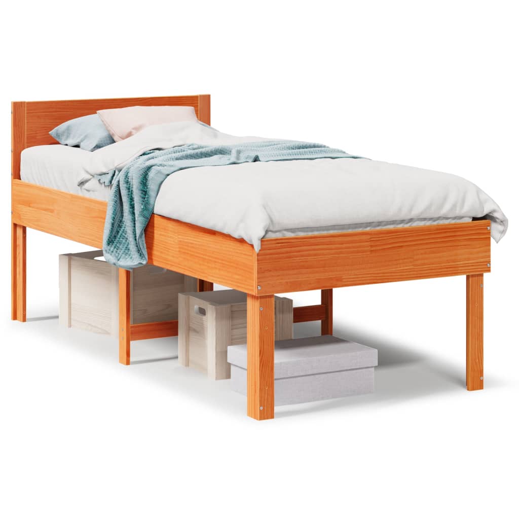 Sengeramme uten madrass voksbrun 75x190 cm heltre furu