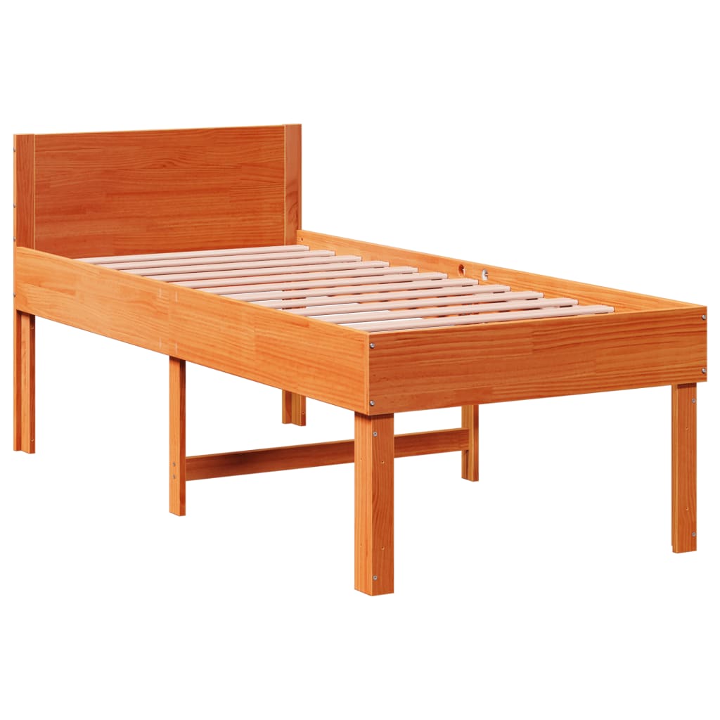Sengeramme uten madrass voksbrun 75x190 cm heltre furu