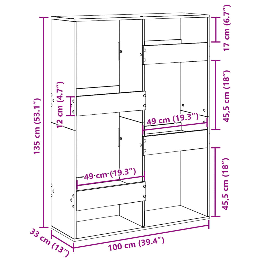 Bokhylle artisan eik 100x33x135 cm konstruert tre
