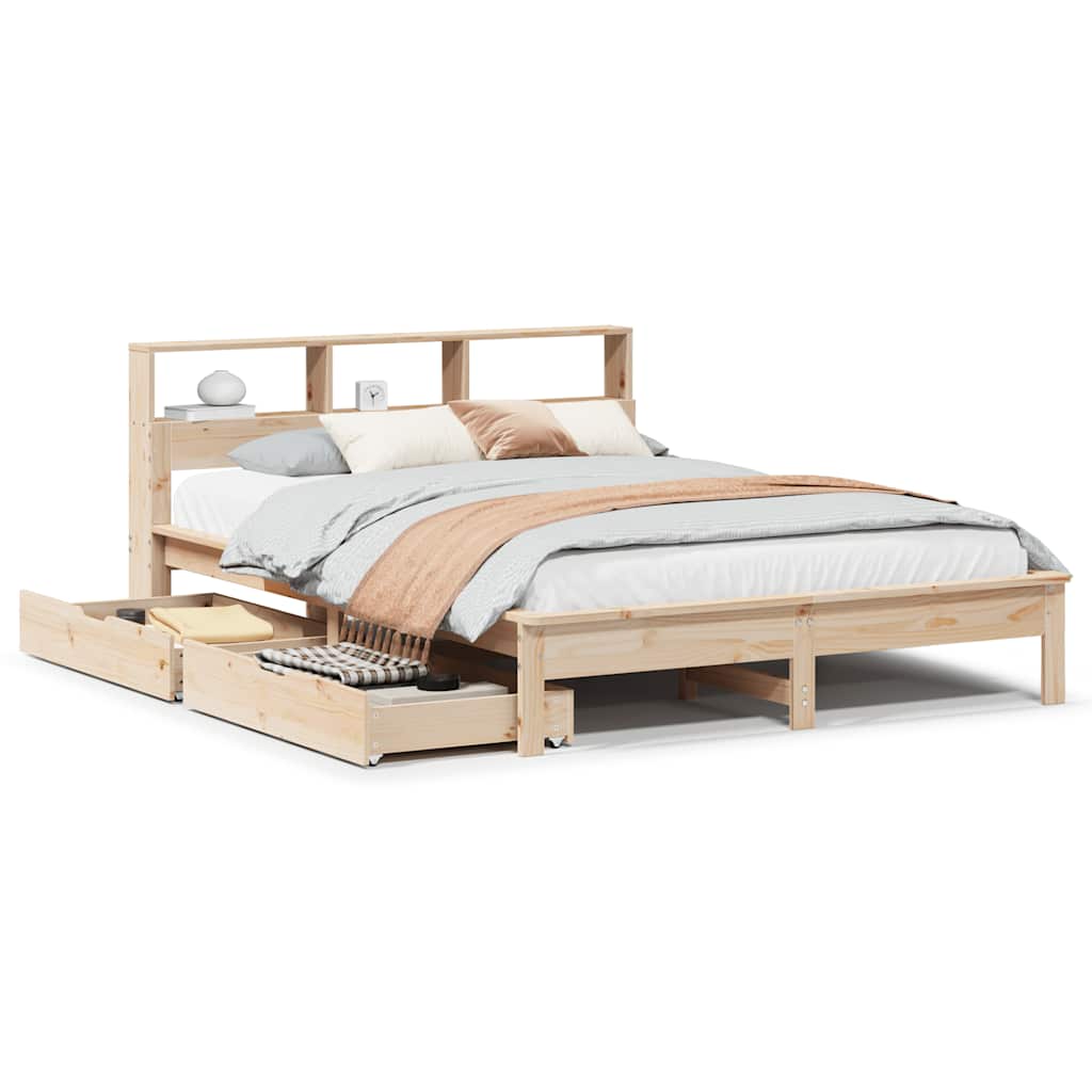 Seng med bokhylle uten madrass 160x200 cm heltre furu