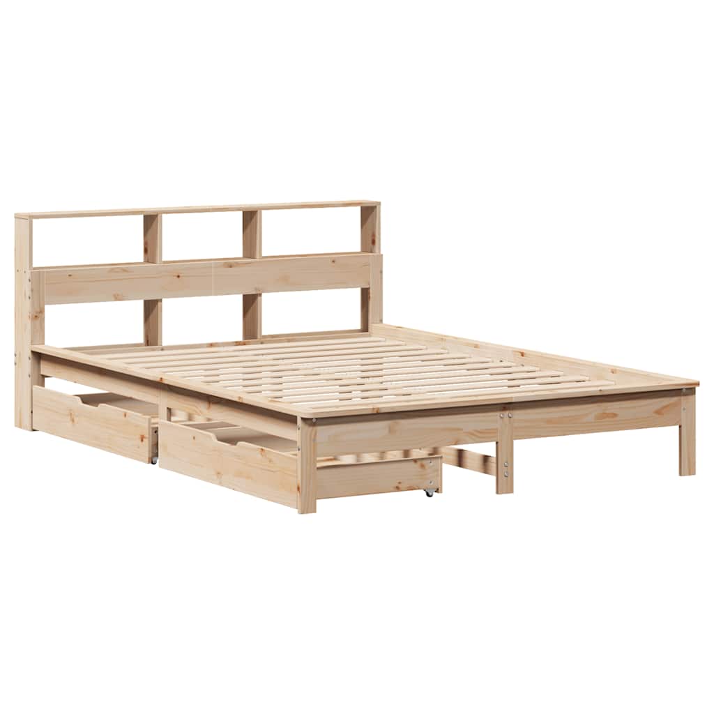 Seng med bokhylle uten madrass 160x200 cm heltre furu