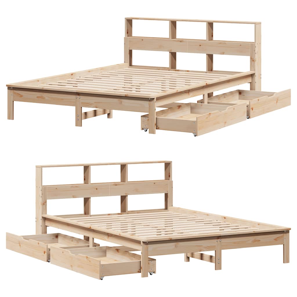 Seng med bokhylle uten madrass 160x200 cm heltre furu