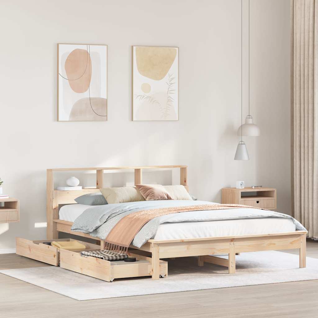 Seng med bokhylle uten madrass 160x200 cm heltre furu