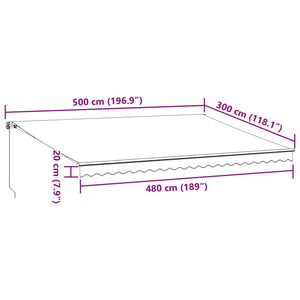 Manuell uttrekkbar markise burgunder 500x300 cm
