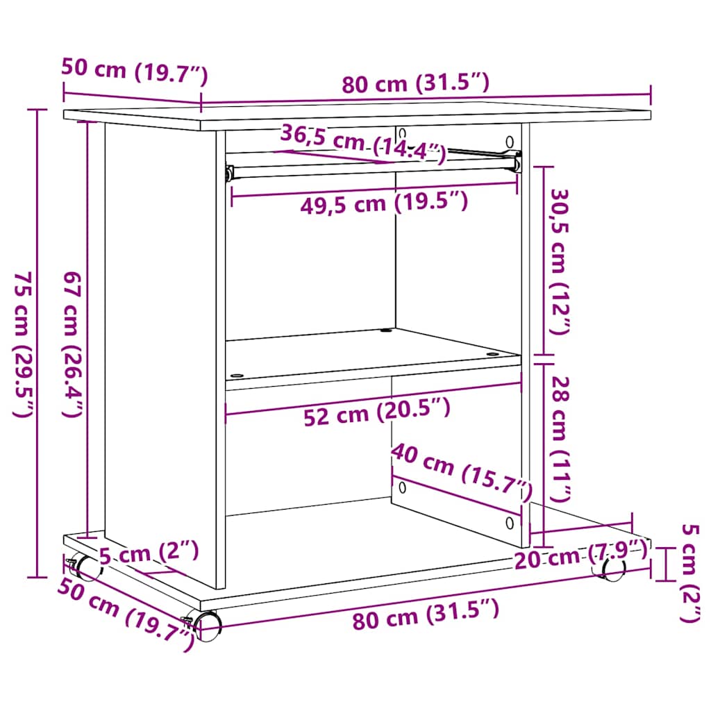 Databord gammelt tre 80x50x75 cm konstruert tre