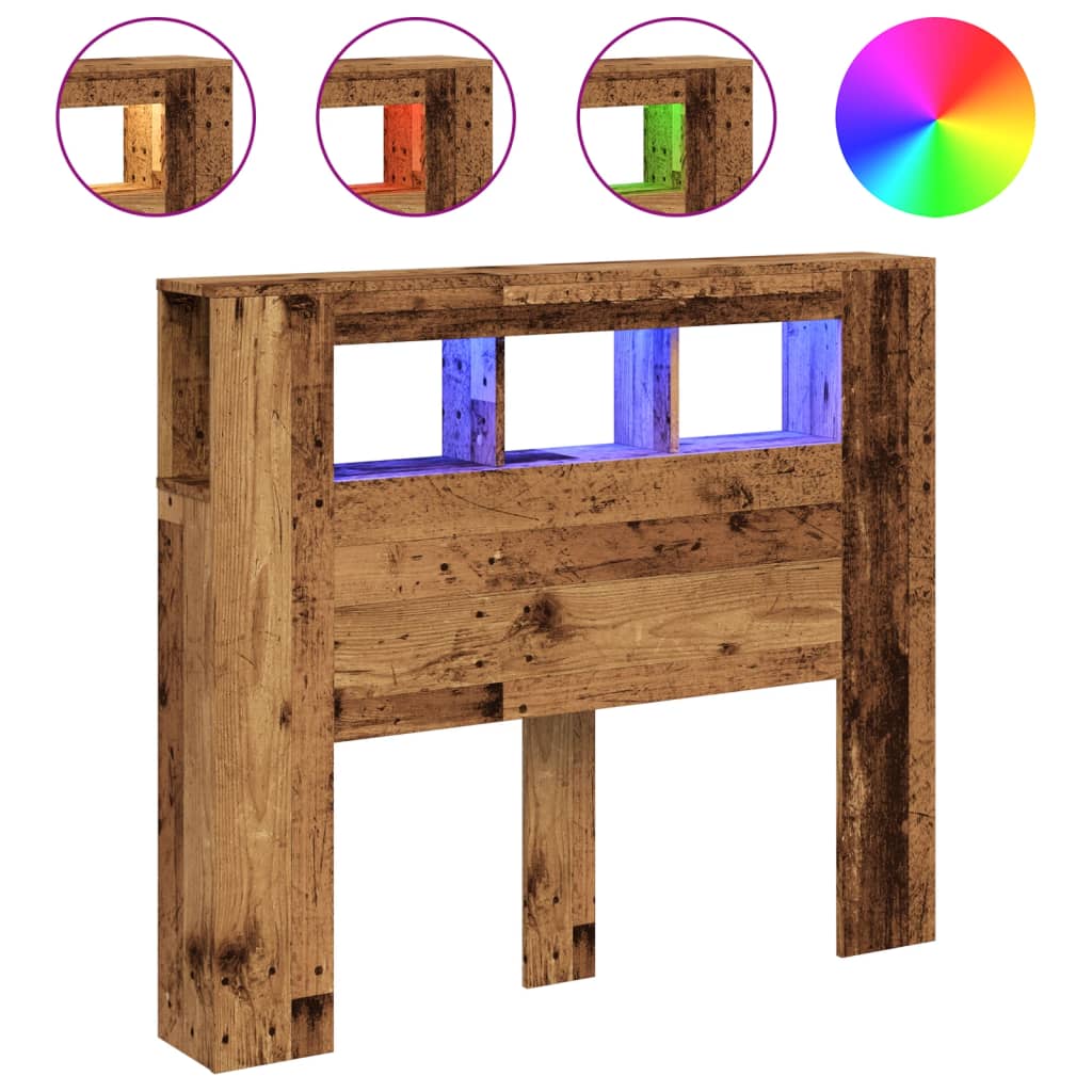 Sengegavl med LED gammelt tre 120x18,5x103,5 cm konstruert tre
