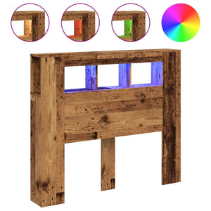 Sengegavl med LED gammelt tre 120x18,5x103,5 cm konstruert tre