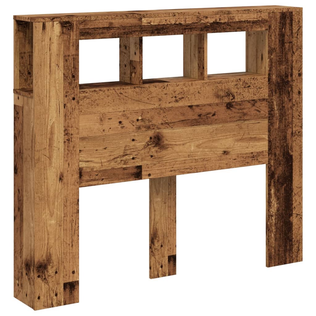 Sengegavl med LED gammelt tre 120x18,5x103,5 cm konstruert tre