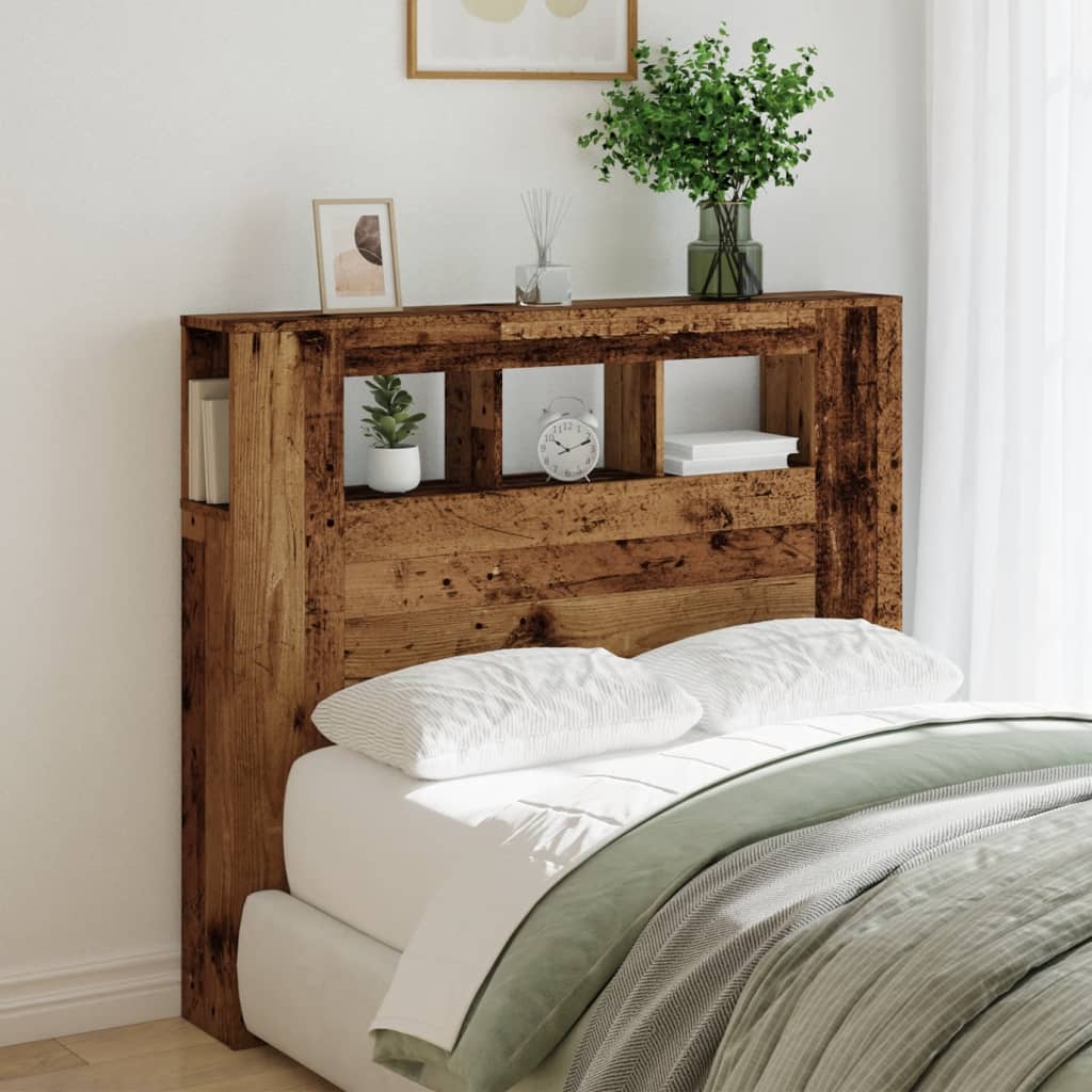 Sengegavl med LED gammelt tre 120x18,5x103,5 cm konstruert tre