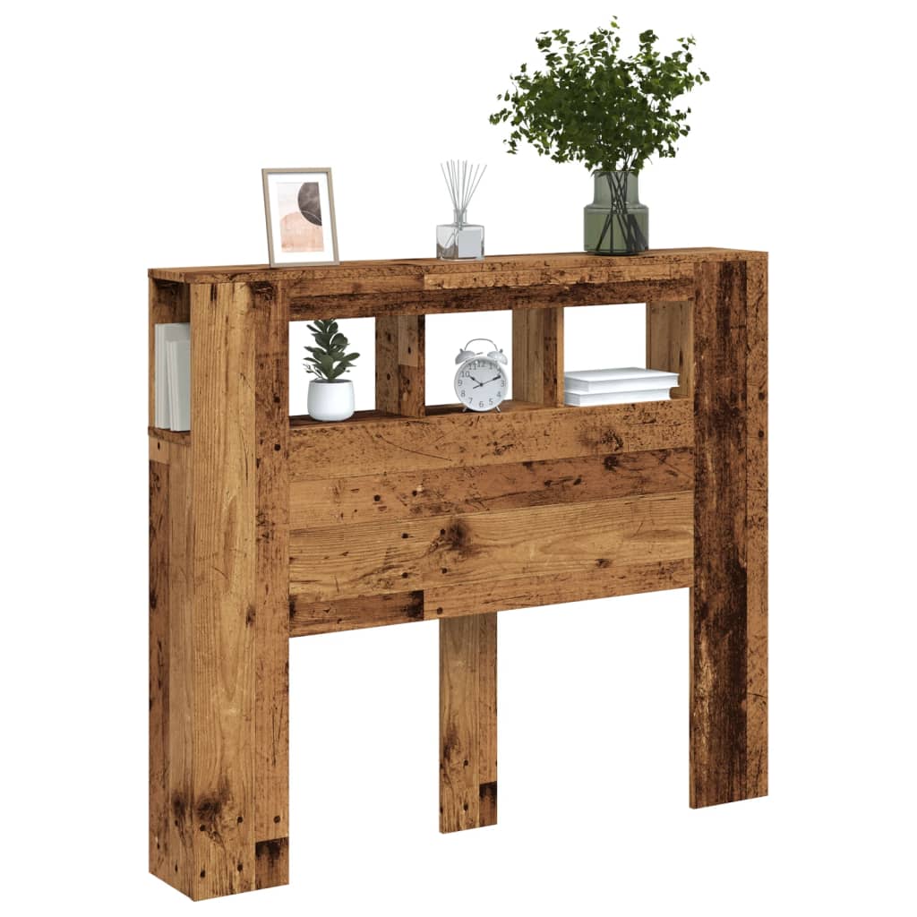 Sengegavl med LED gammelt tre 120x18,5x103,5 cm konstruert tre
