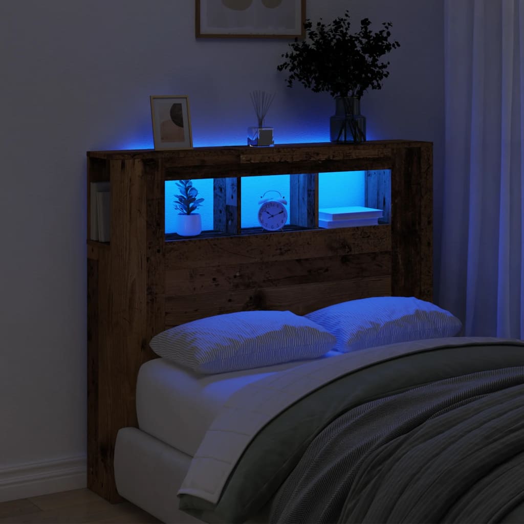 Sengegavl med LED gammelt tre 120x18,5x103,5 cm konstruert tre