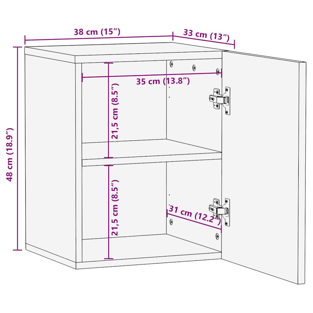 Veggskap for baderom 38x33x48 cm heltre mango