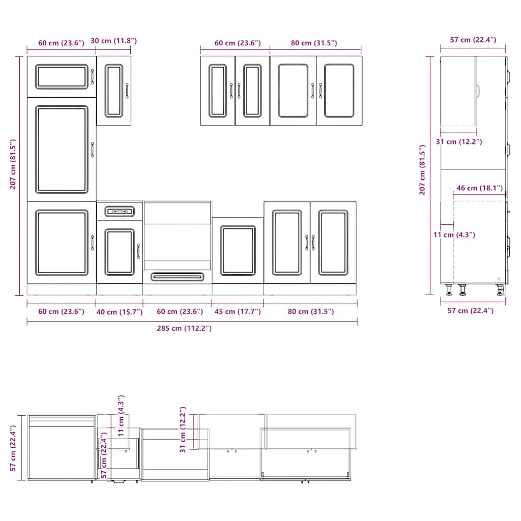 Kitchen cabinet set 8 pieces Kalmar white engineered wood