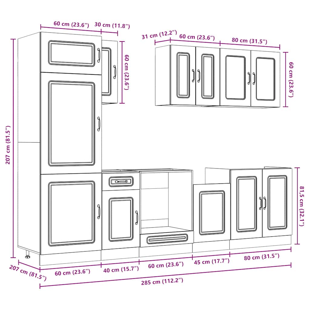 Kitchen cabinet set 8 pieces Kalmar white engineered wood