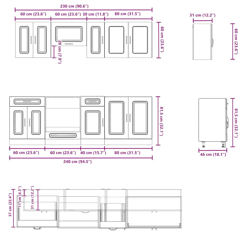 Kitchen cabinet set 8 pieces Kalmar white engineered wood
