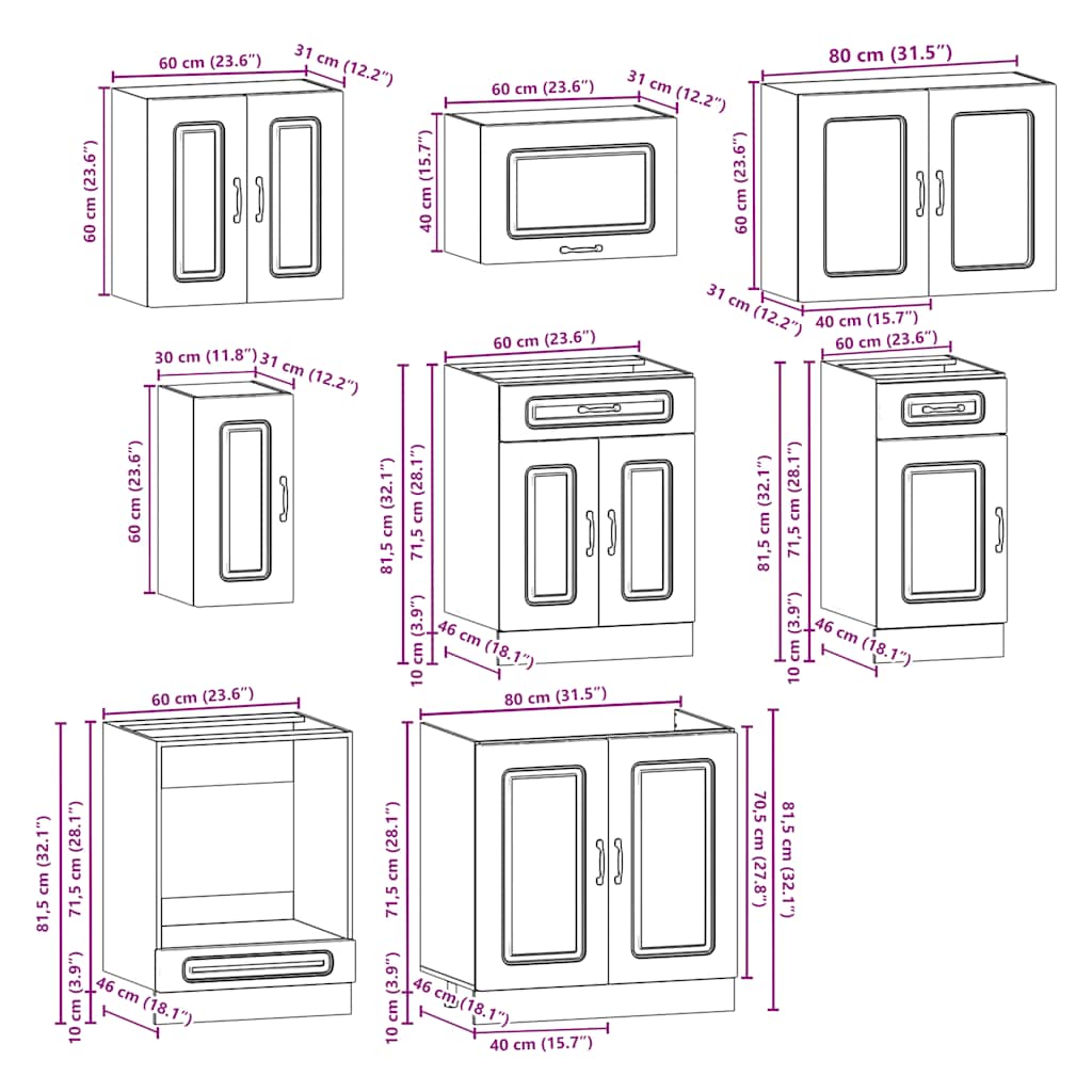 Kitchen cabinet set 8 pieces Kalmar white engineered wood