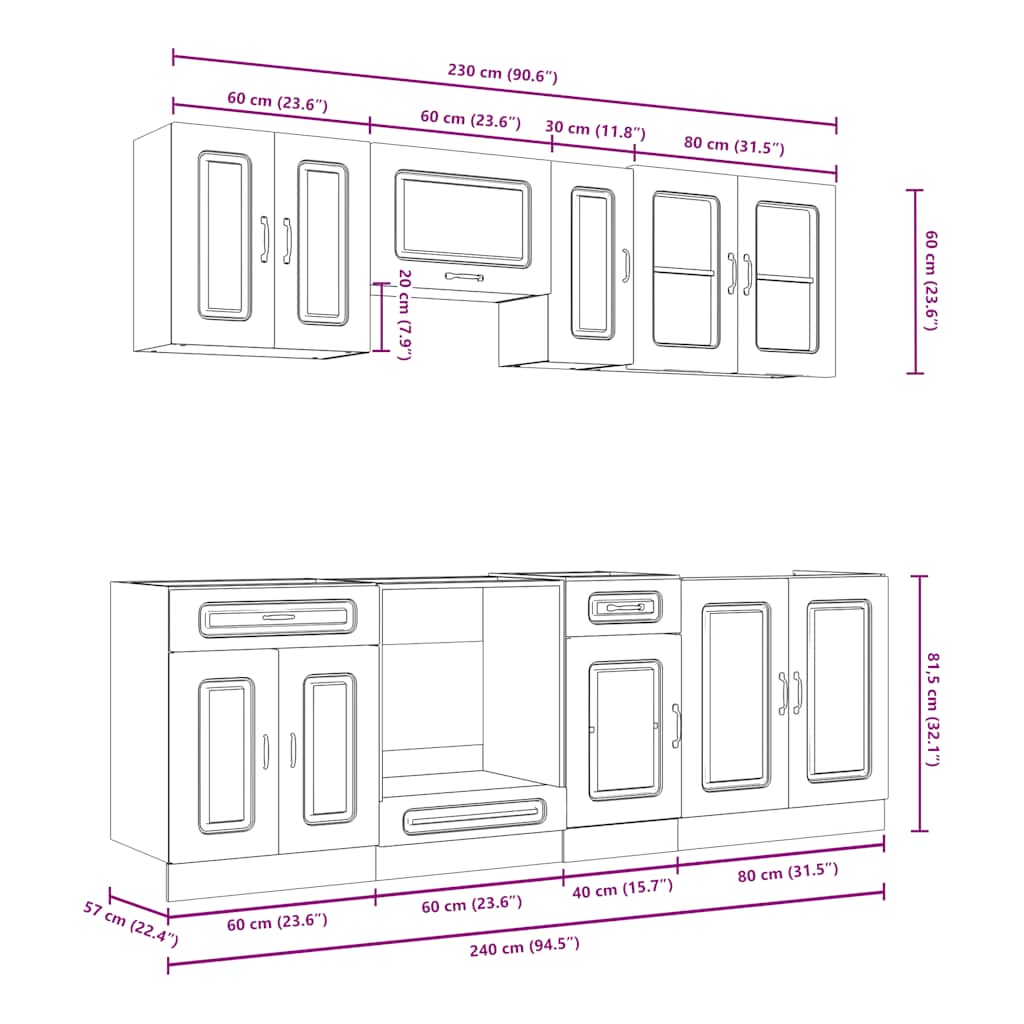 Kitchen cabinet set 8 pieces Kalmar white engineered wood