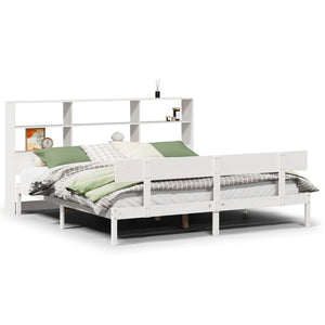 Seng med bokhylle uten madrass hvit 180x200 cm heltre furu
