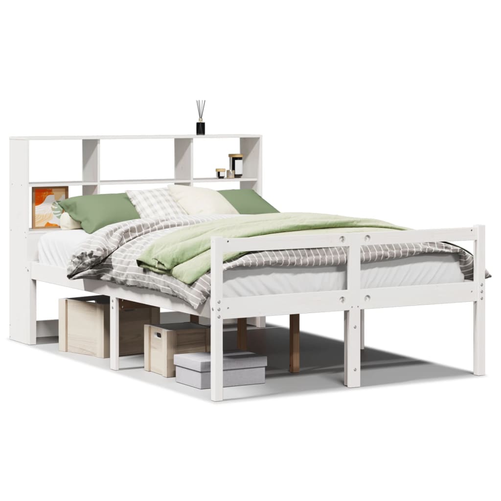 Seng med bokhylle uten madrass hvit 160x200 cm heltre furu