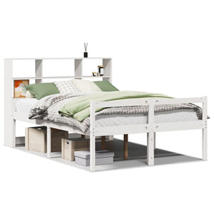 Seng med bokhylle uten madrass hvit 160x200 cm heltre furu