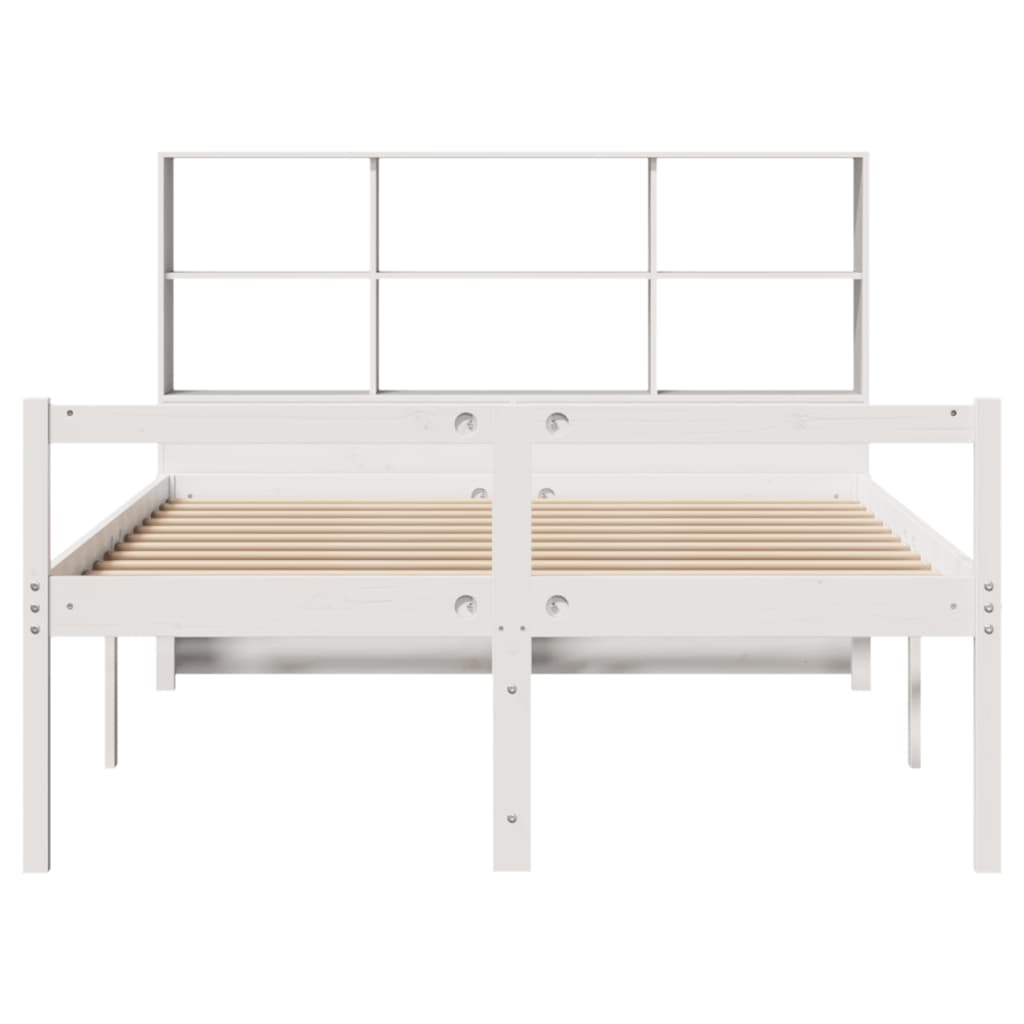 Seng med bokhylle uten madrass hvit 160x200 cm heltre furu