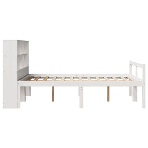 Seng med bokhylle uten madrass hvit 160x200 cm heltre furu