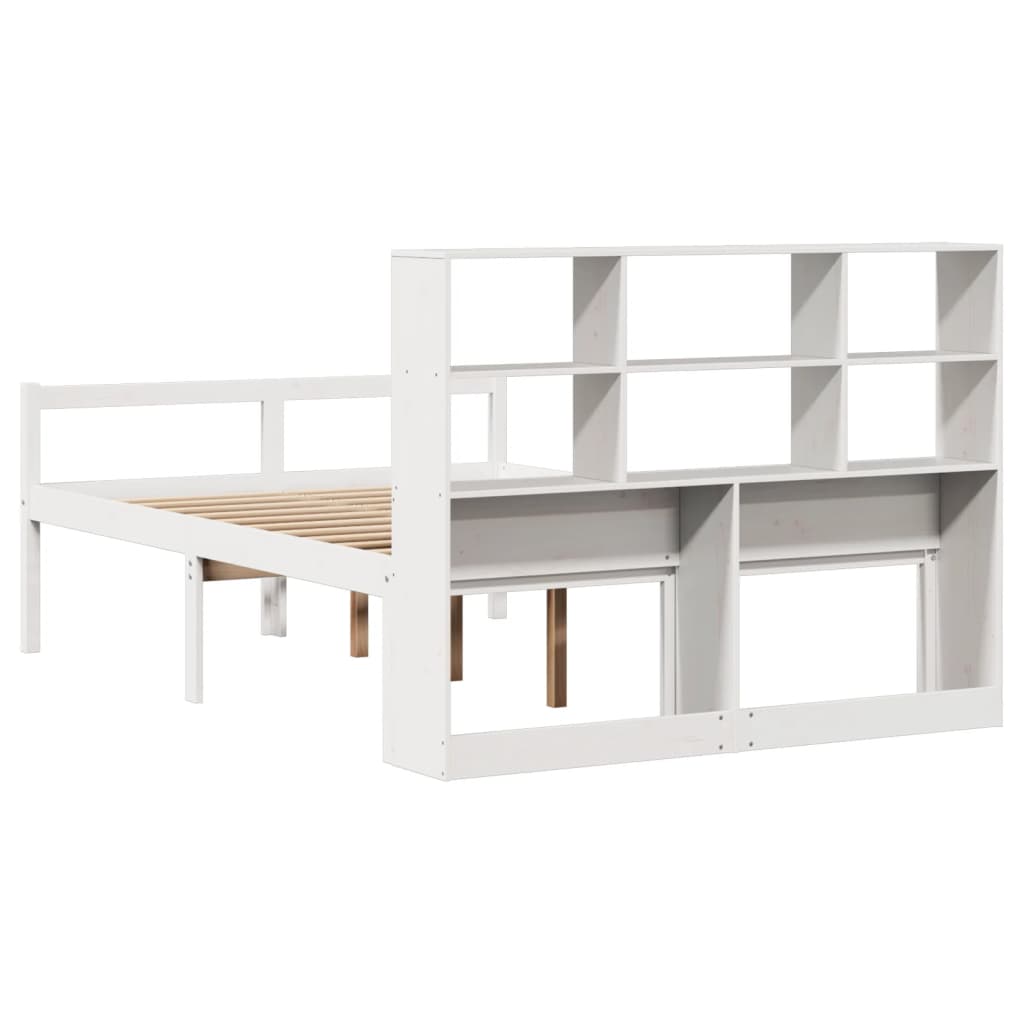 Seng med bokhylle uten madrass hvit 160x200 cm heltre furu