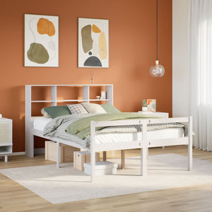 Seng med bokhylle uten madrass hvit 160x200 cm heltre furu