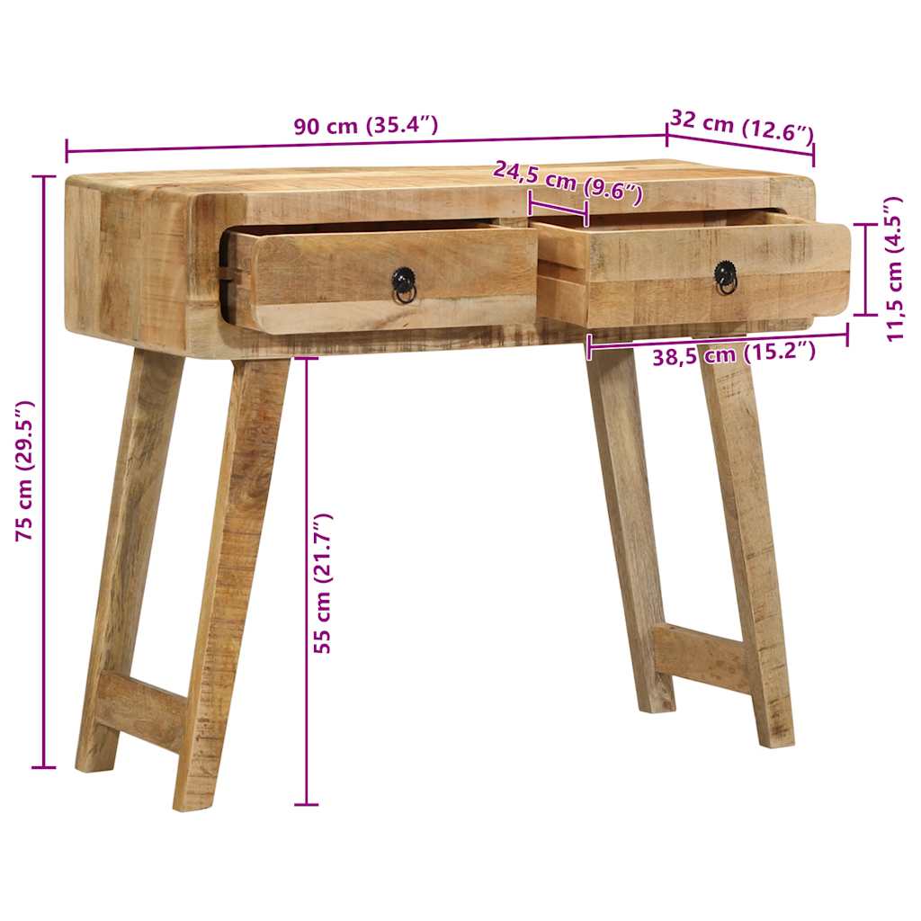 Console table 90x32x75 cm rough solid mango wood