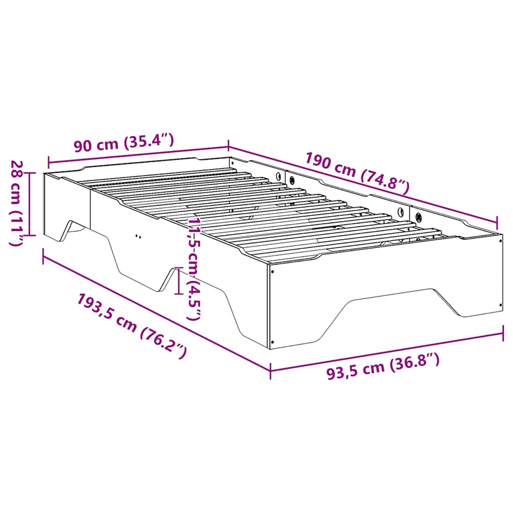 Sengeramme uten madrass stablebare voksbrun 90x190 cm heltre