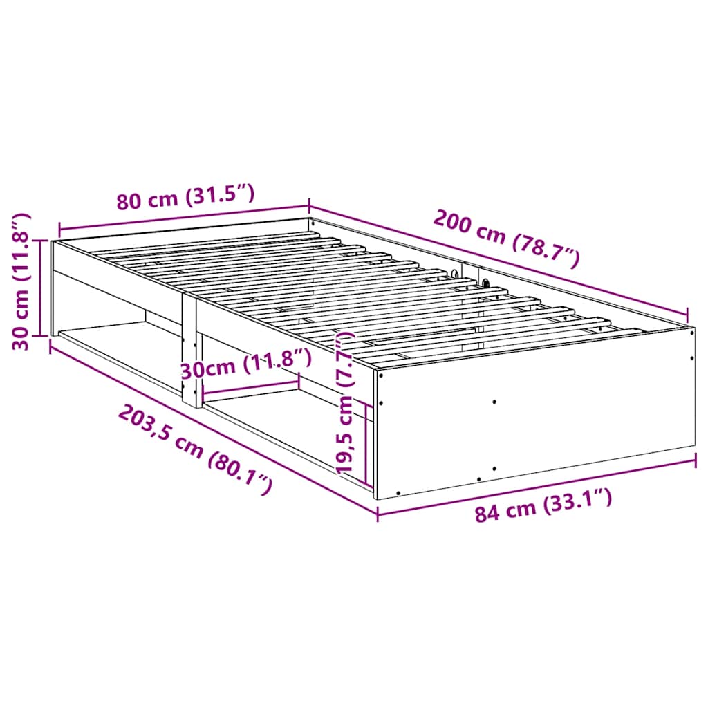 Dagseng uten madrass voksbrun 80x200 cm heltre furu