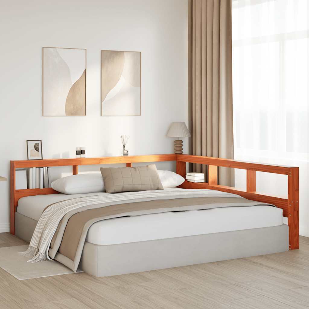 Bokhylle sengegavl L-formet voksbrun 180 cm heltre furu