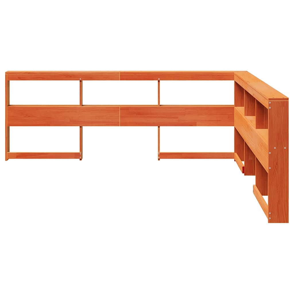 Bokhylle sengegavl L-formet voksbrun 180 cm heltre furu