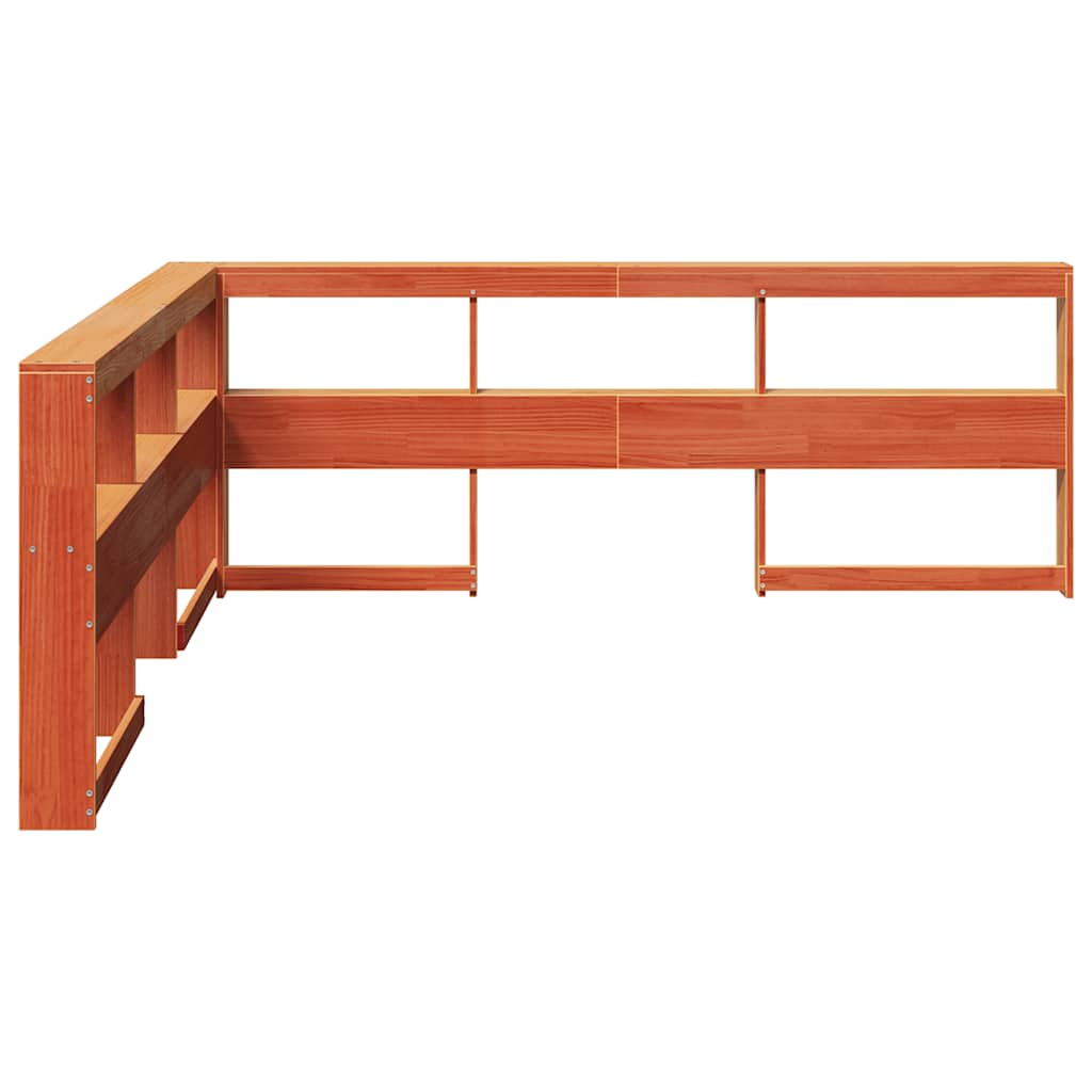 Bokhylle sengegavl L-formet voksbrun 180 cm heltre furu