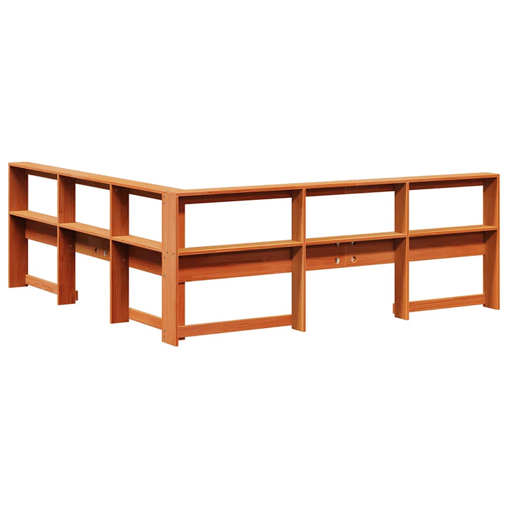 Bokhylle sengegavl L-formet voksbrun 180 cm heltre furu