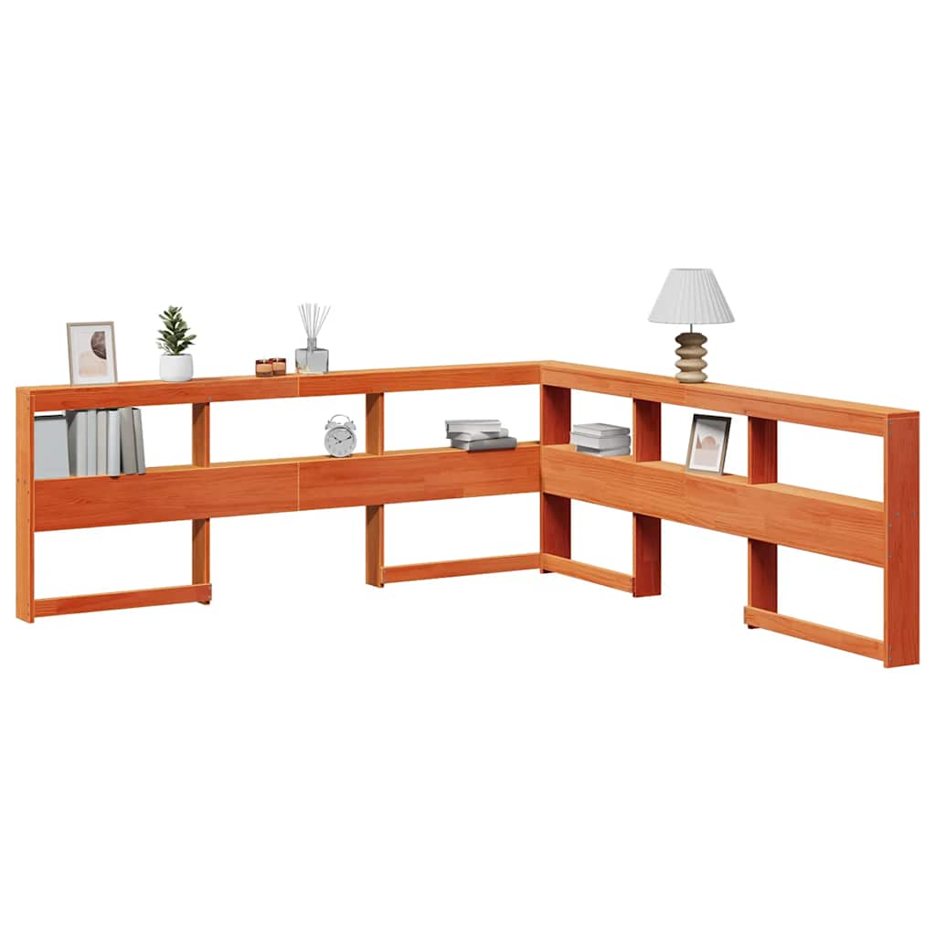 Bokhylle sengegavl L-formet voksbrun 180 cm heltre furu