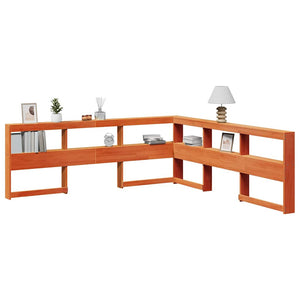 Bokhylle sengegavl L-formet voksbrun 180 cm heltre furu
