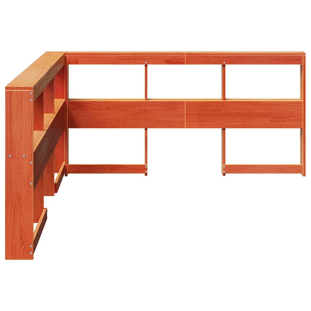 Bokhylle sengegavl L-formet voksbrun 160 cm heltre furu