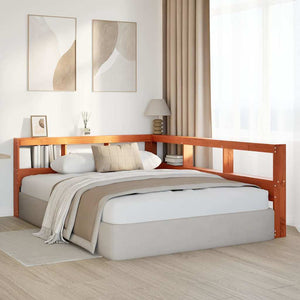 Bokhylle sengegavl L-formet voksbrun 140 cm heltre furu