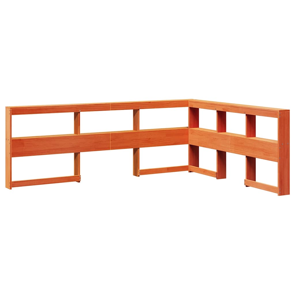 Bokhylle sengegavl L-formet voksbrun 135 cm heltre furu